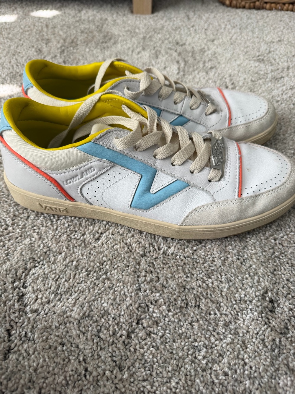 Vans Lowland Sneakers in White with Light Blue & Yellow